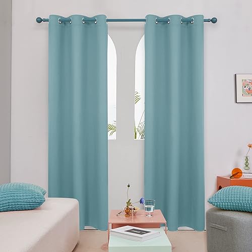 Deconovo Grommet Blackout Curtains for Bedroom, Room Darkening Thermal Insulated Window Curtain, River Blue, 42x95 Inch, 1 Panel