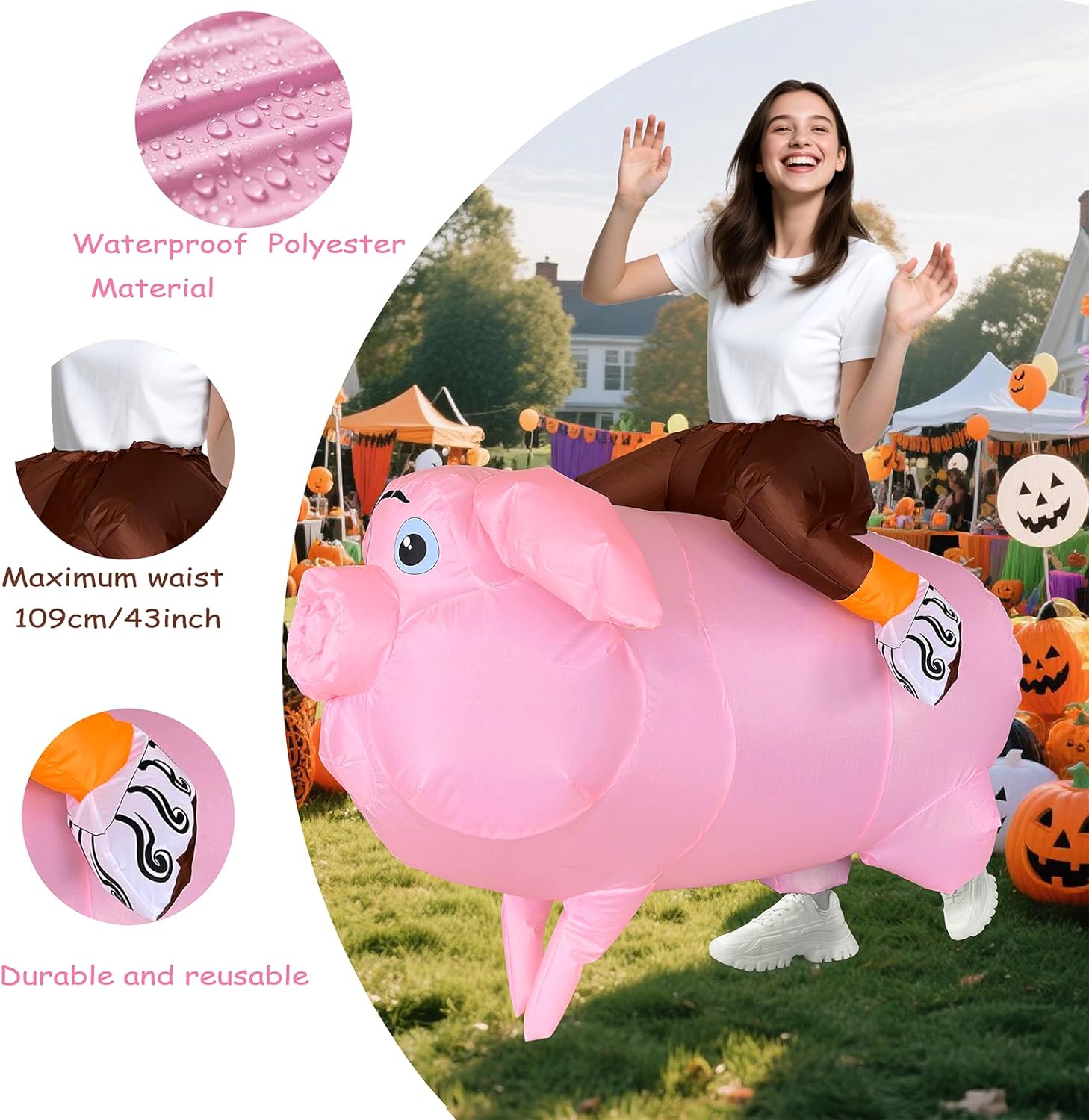 Inflatable Pig Costume for Adults - Fun Ride-On Piggy Outfit for Halloween and Cosplay Parties (Adult Size)