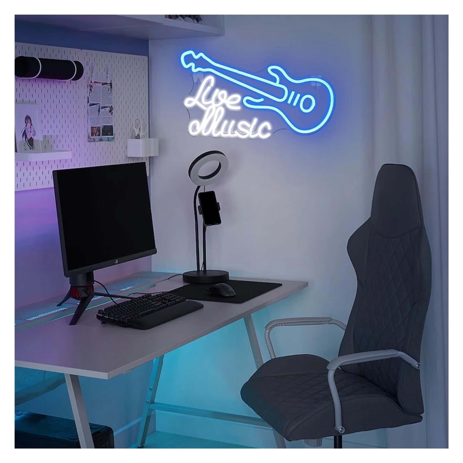 Wiszące neony artystyczne Neon "Muzyka Na Żywo" Z Zasilaniem USB, Gitara, Dekoracja Ścienna Do Pokoju Muzycznego, Lampy Do Baru, Studia, Klubu, Imprezy, Dekoracyjne, 24x42cm