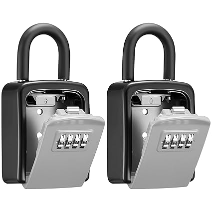 Puroma Key Lock Box, 4-Digit Combination Key Storage Lockbox, Portable Wall Mounted Security Lockbox with Code for Home, Flats, Realtors Garage Spare Keys (2 Pack, Grey)