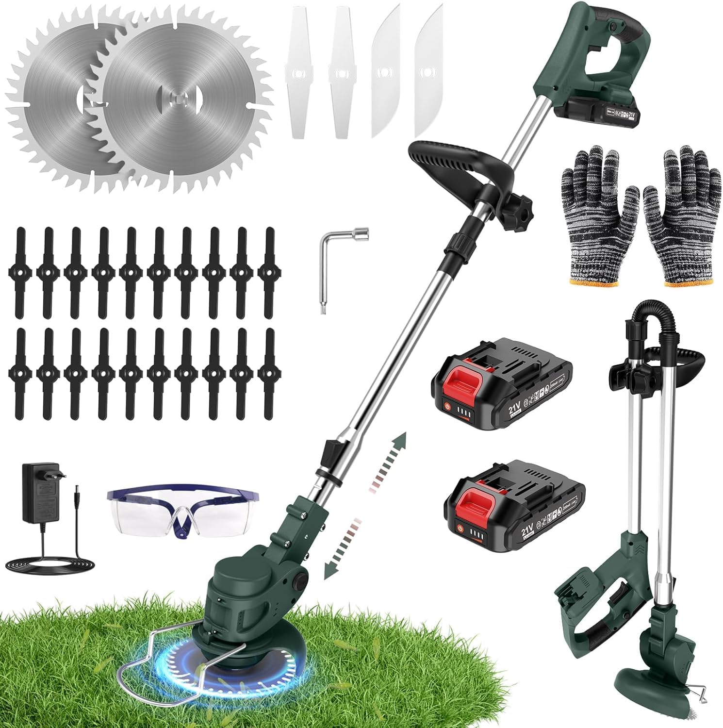 Coupe Bordure sans Fil avec Batterie Pliable 60cm, Debroussailleuse Electrique 2 Batterie 21V