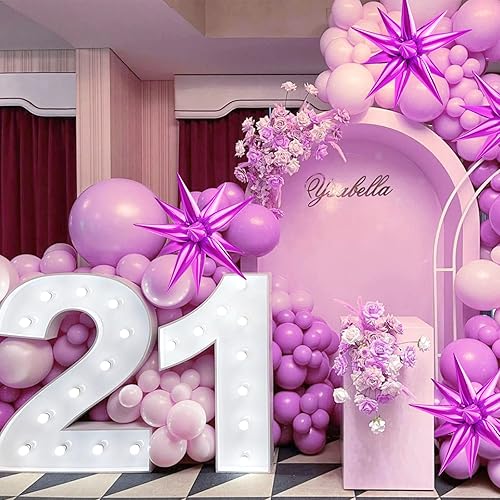 Miniatura 5 de Moukiween Globos de estrella de 12 puntos, 50 globos de papel de aluminio de explosión rosa intenso, globos de Mylar con cono de estrella para