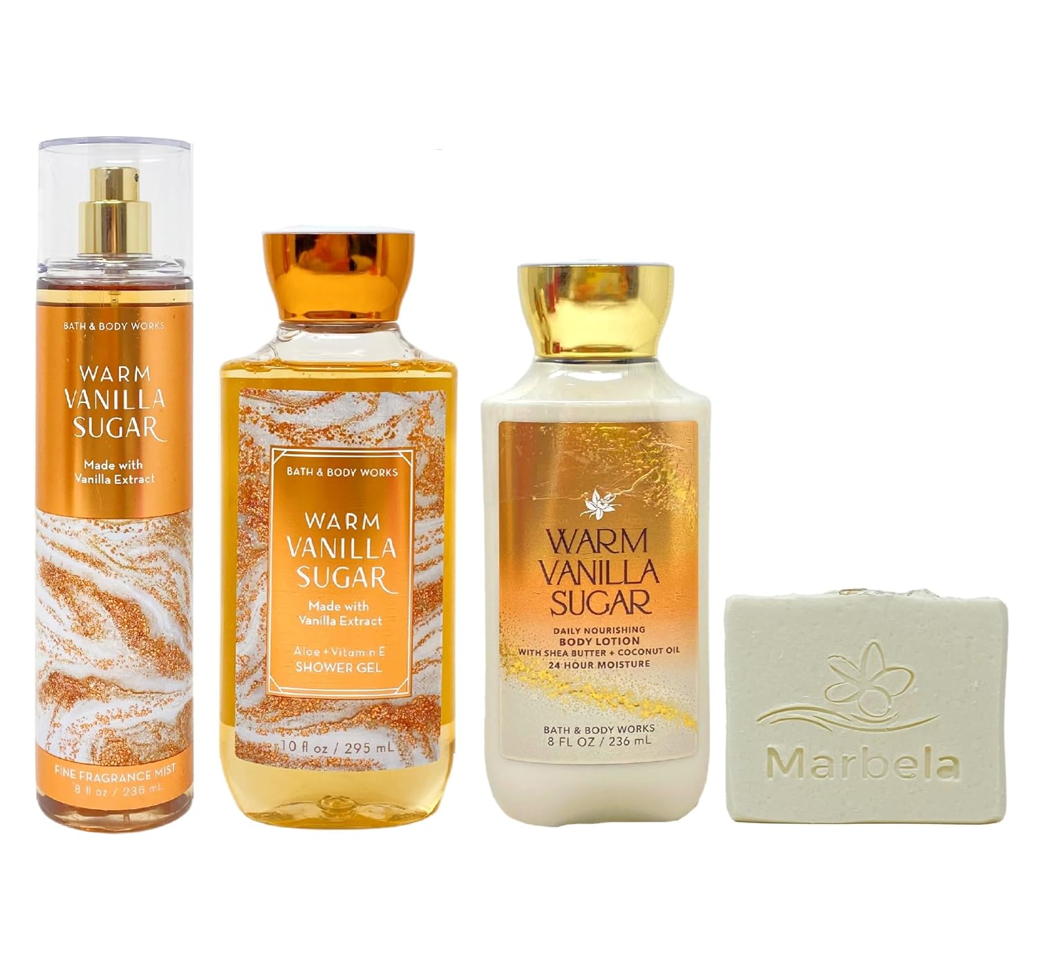 Bath & Body Works Warm Vanilla Sugar Trio Gift Set Bundle - Fine Fragrance Mist - Shower Gel and Body Lotion with a Natural Oats Bar Soap - Full Size