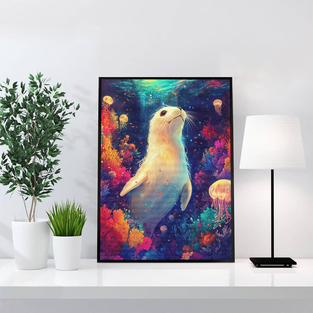 Diamond Painting Kit Completo, Diamond Painting Lontra, 5D Quadrato Pittura Diamante Kit Manualidades Adultos DIY Diamantini Crystal Art Disegni Ricamo Punto Croce Artigianale, 60x90cm Corallo j0-981
