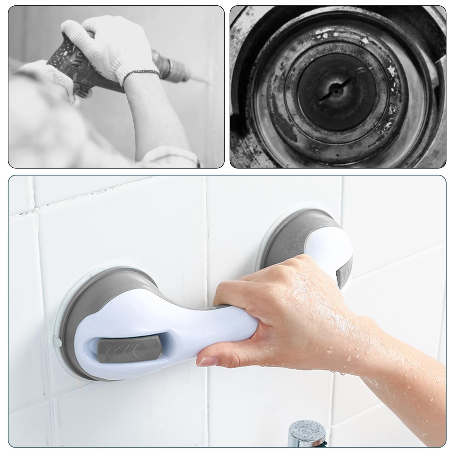 2 Pezzi Bagno Corrimano Maniglia di Sicurezza, Maniglia Doccia Anziani, Maniglione Bagno Disabili, Portable Corrimano ad Assorbimento del Vuoto Forte, per Bambini e Anziani (Grigio)