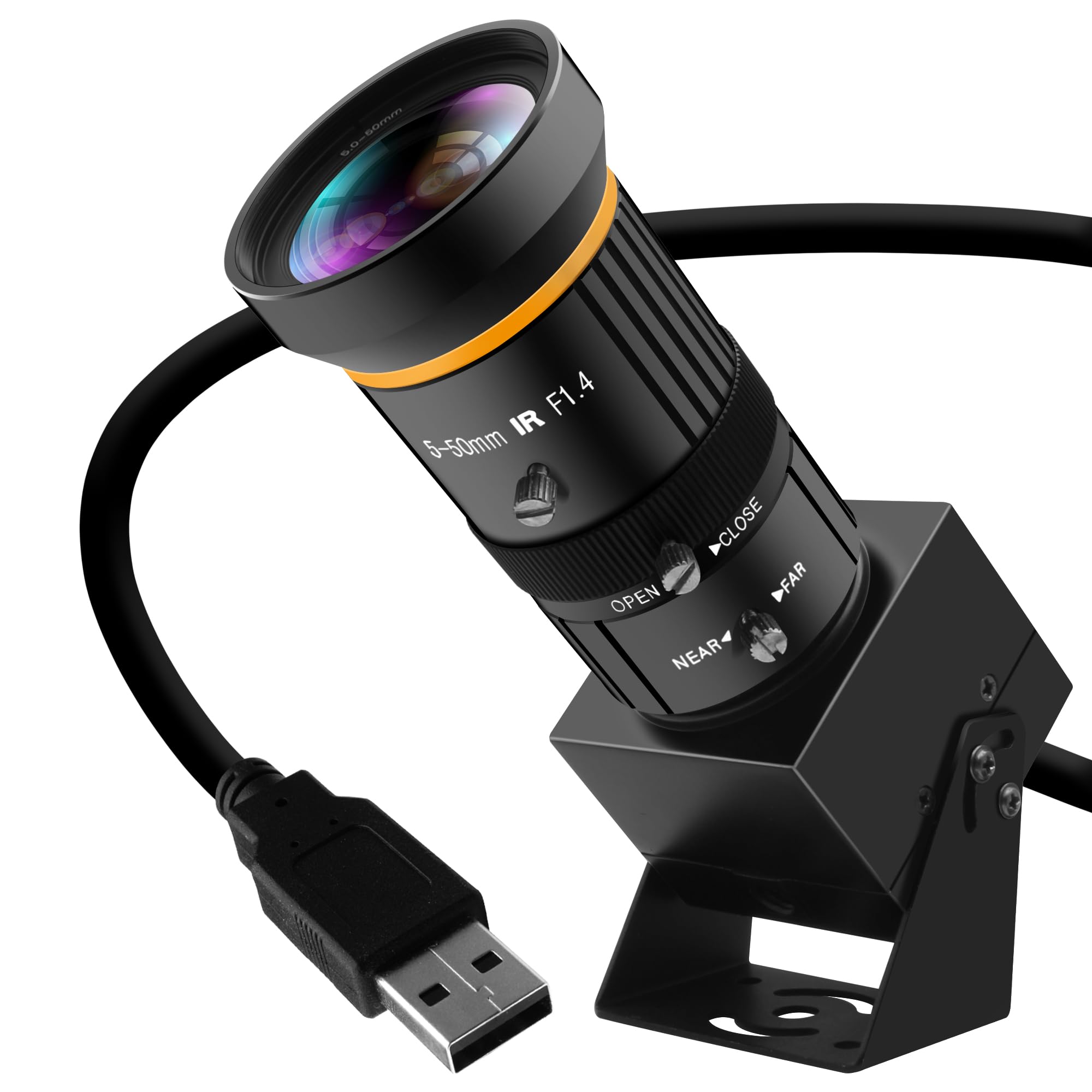 ELP USB Webcam 5MP Color Industrial USB Camera with CS-Mount 5-50mm 10X Manual Zoom Lens – 1944P@30fps, Plug-and-Play for PC, Live Streaming, Video Conferencing & Projects