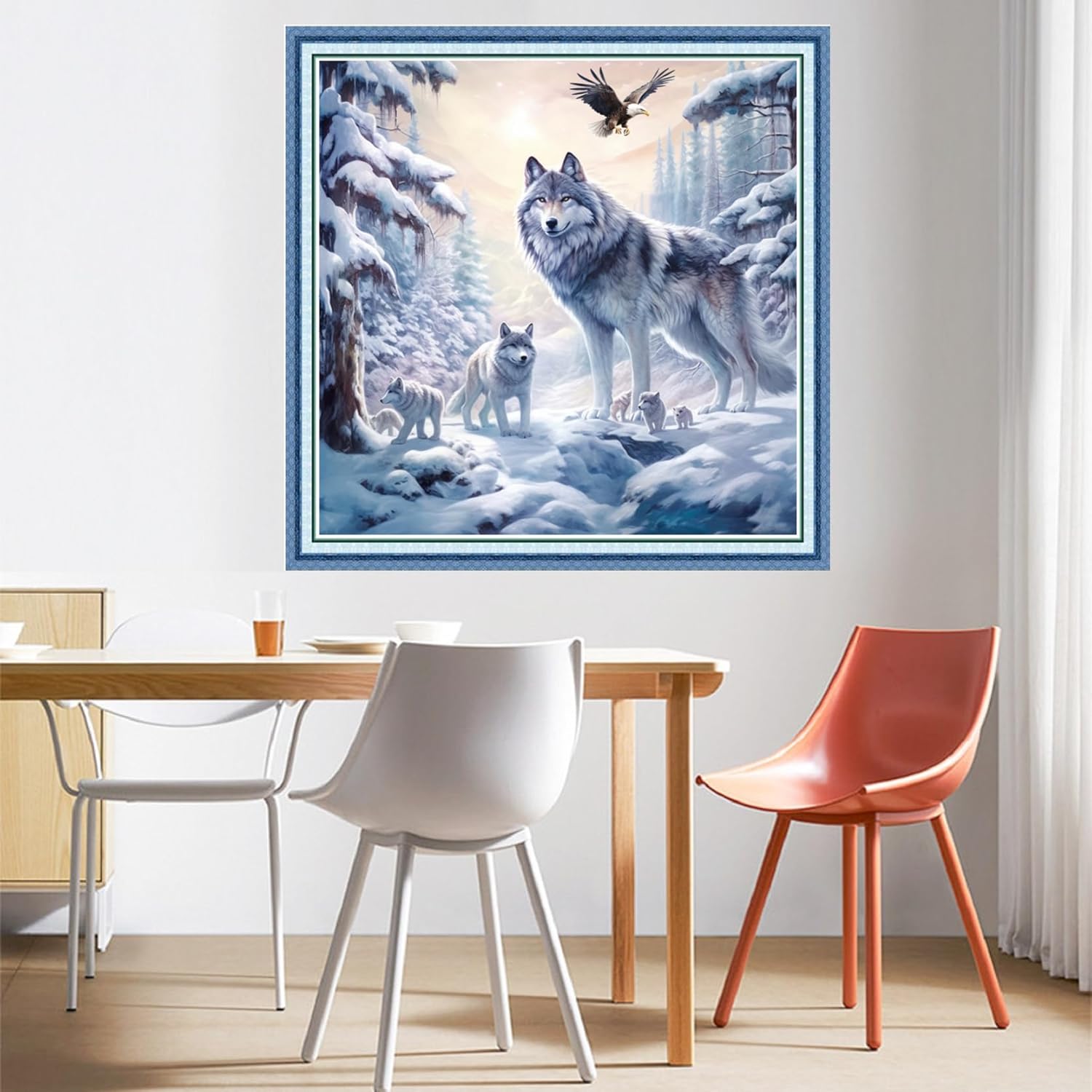 DMCVIVR Stamped Cross Stitch Kits for Beginners Adults Needlepoint Kits for Beginners Embroidery Kits for Adults Crossstitch Kit for Beginners 11CT-Snow Wolf 18x18 inchs