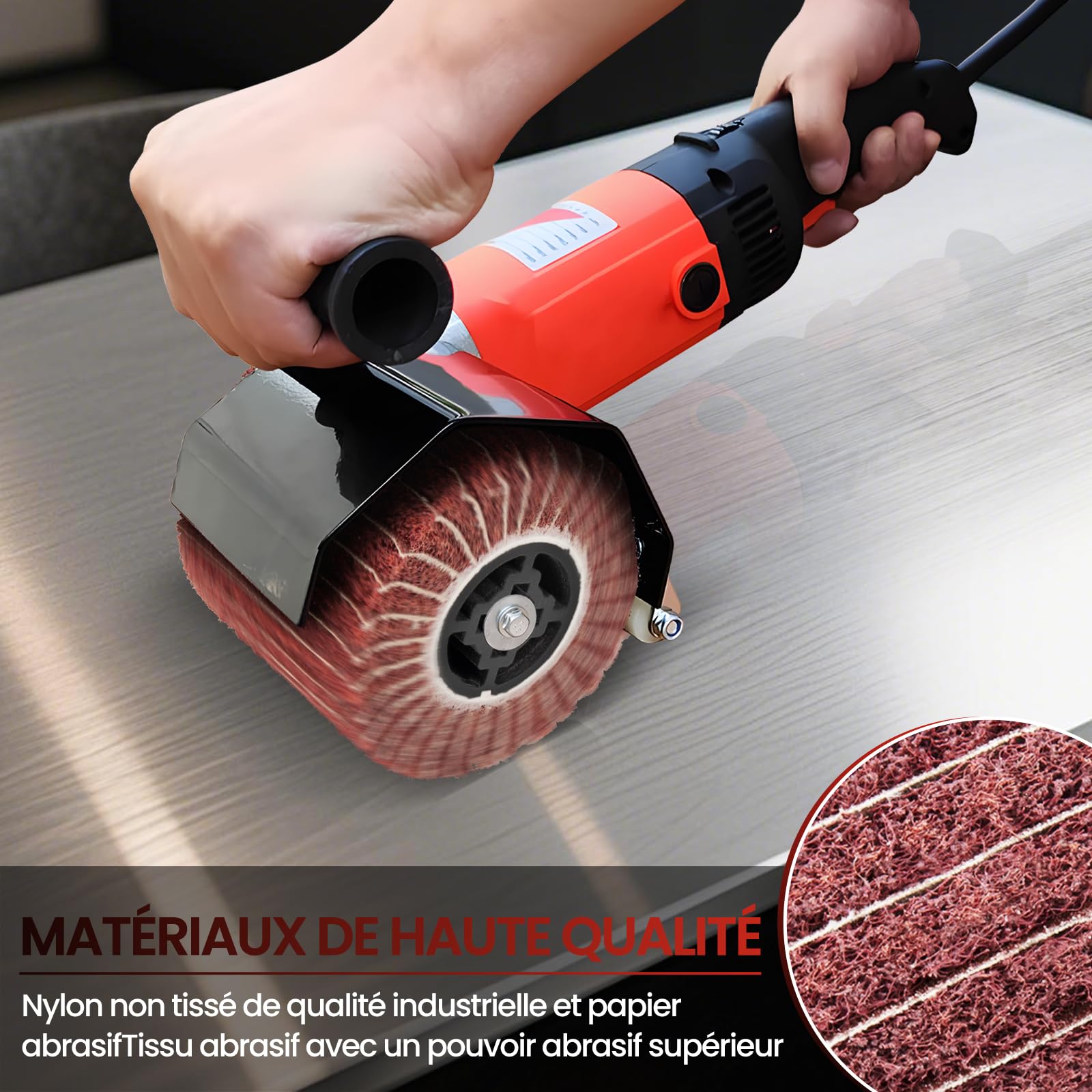 Brosse en Nylon - Rouleau Abrasif - Manchons Abrasifs pour Machine à Satiner - Brosse à Bois et Métal - Polissage de Surface - Grain 60/80/120/180 (B-60#)