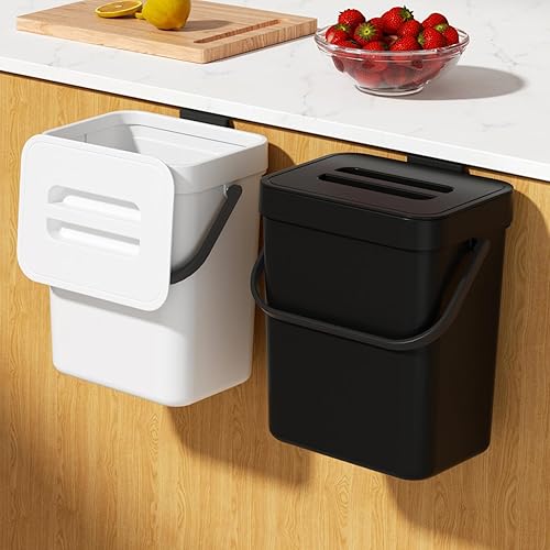 Basurero de 5 l1.3 galones con tapa para cocina, contenedor de abono sellado debajo del fregadero, contenedor de basura de alimentos en la encimera,