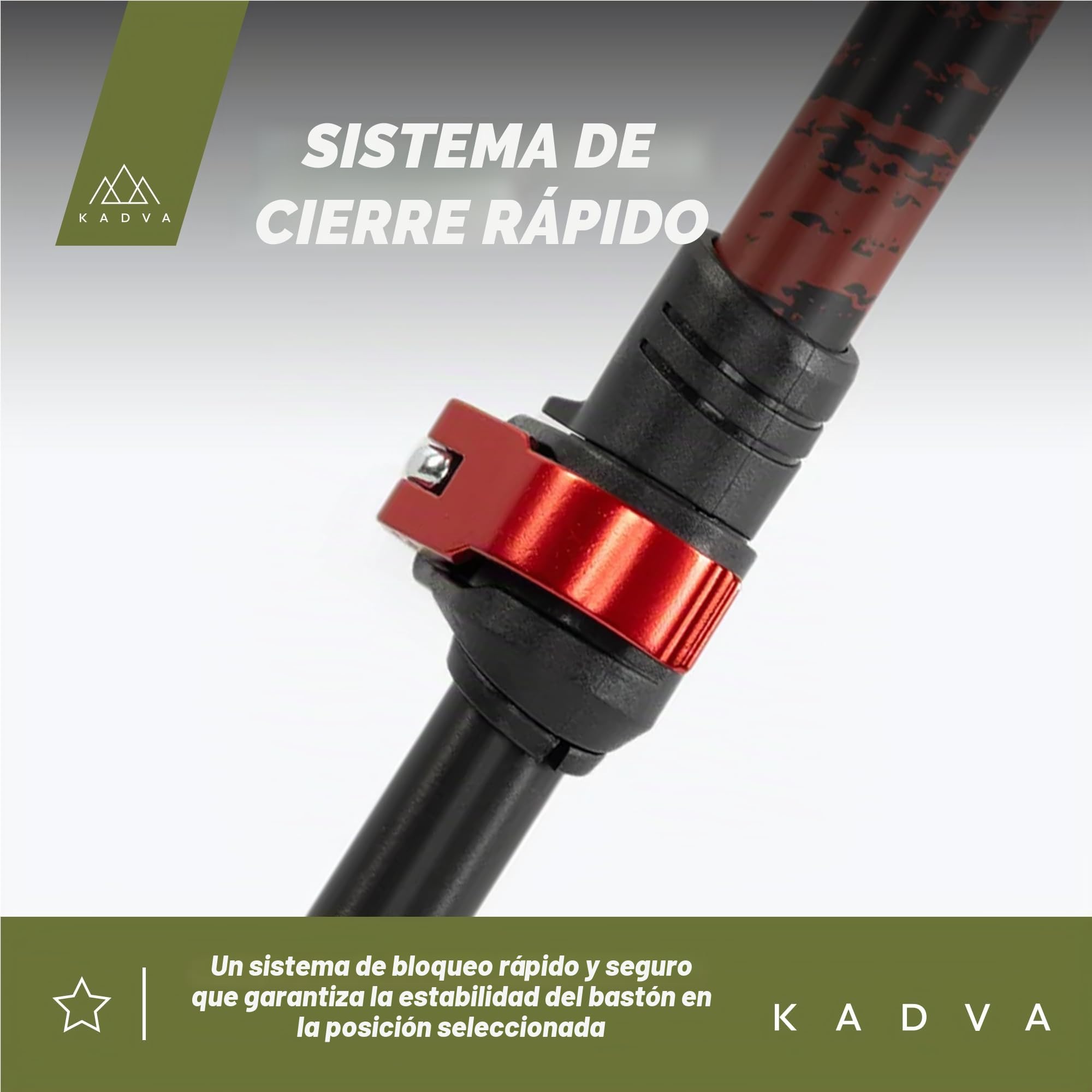 KADVA Bastones de Marcha nórdica HALNA en Rojo, tamaño Ajustable 84-135 cm, Sistema de Bloqueo rápido para una fijación Estable y Segura del Mango de Polipropileno Resistente y TPR