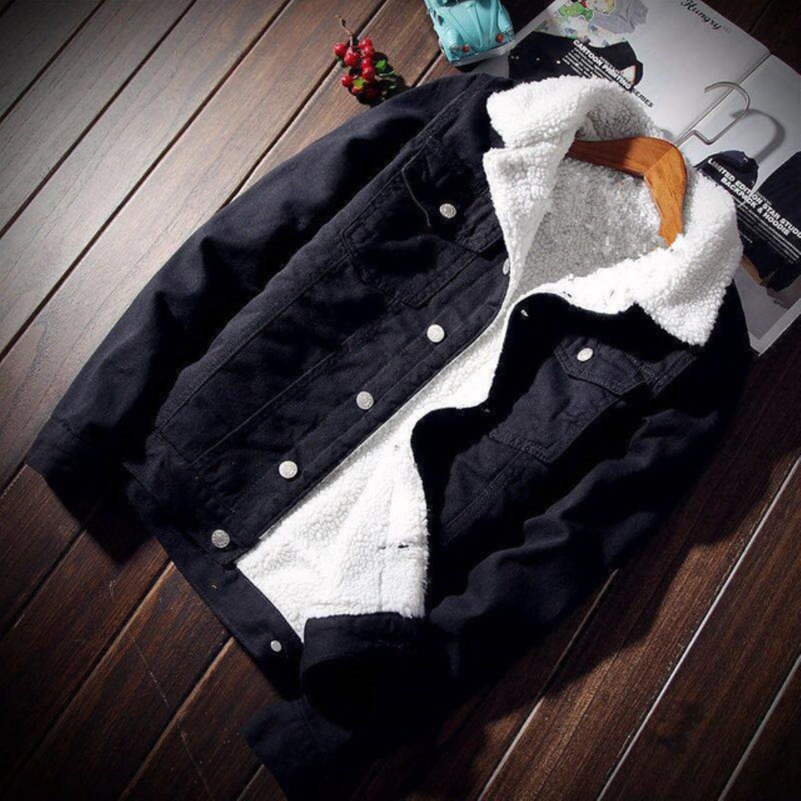 Manteau lourd hommes veste mince mode denim beige haut chaud avec polaire taille XXXL
