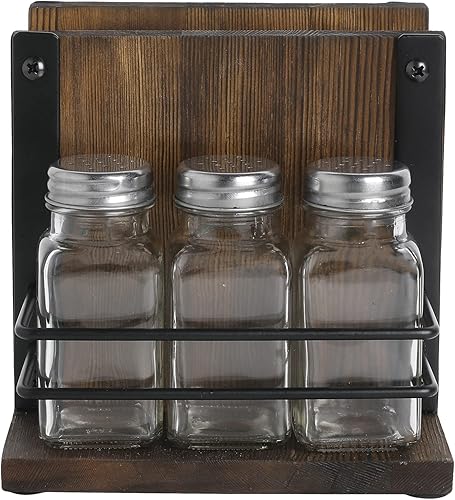 Miniatura 7 de MyGift Servilletero con juego de salero y pimentero, dispensador de servilletas de mesa de madera con organizador de condimentos y 3 cocteleras de