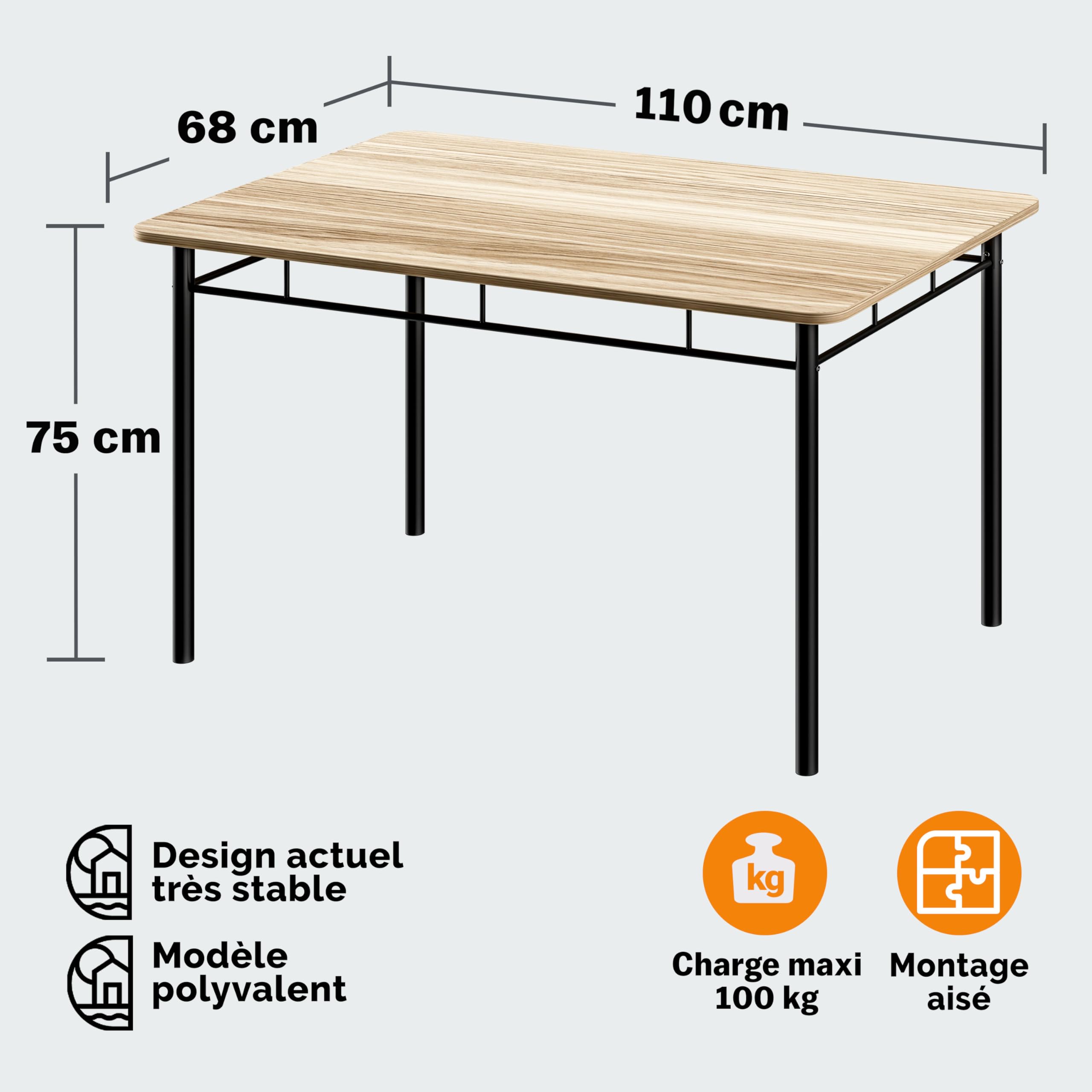 Casaria® Ensemble Leo Table avec 4 chaises chêne Clair MDF métal laqué Ensemble 5 pièces pour Salle à Manger Cuisine