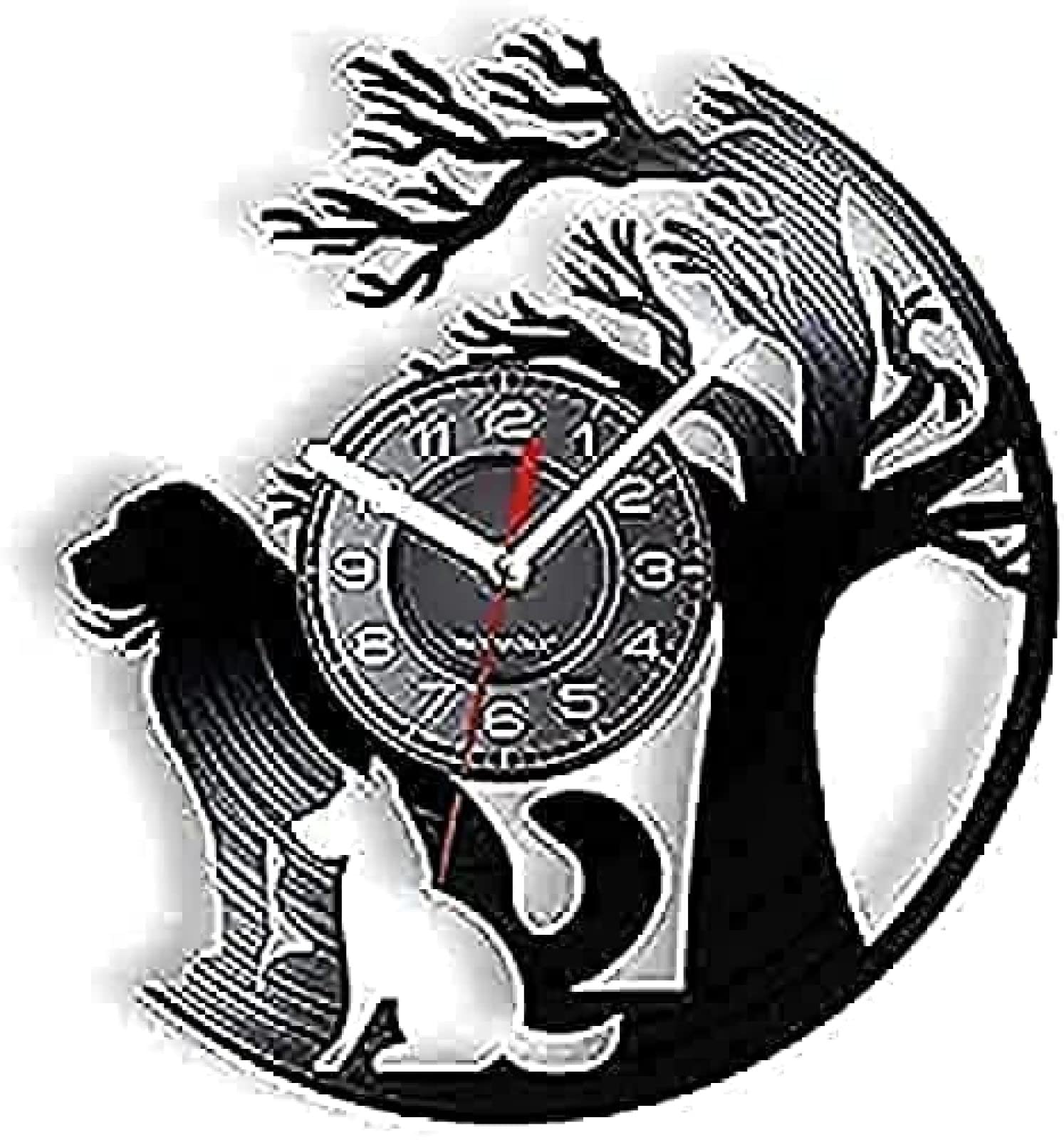 Horloge murale ronde chiens sous l'arbre cadeau décoratif pour propriétaire de chiot