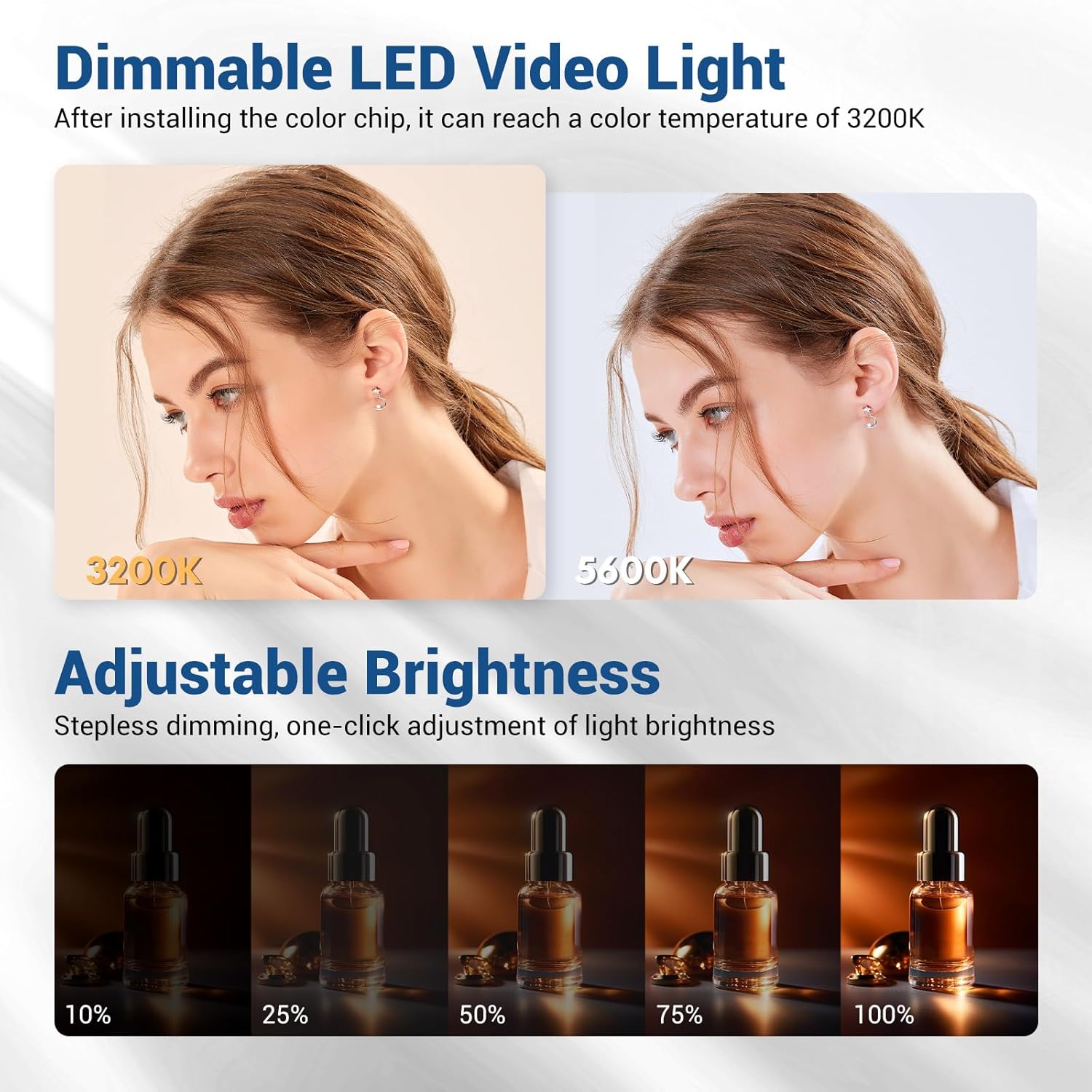 Tolifo PT-176S showing color temperature change from 5600K to 3200K with orange filter