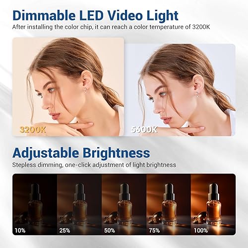 Miniatura 2 de Tolifo PT-176S - Luz de video para cámara, panel de luz LED regulable de 11 W con batería recargable de 2200 mAh y cargador, luz portátil para