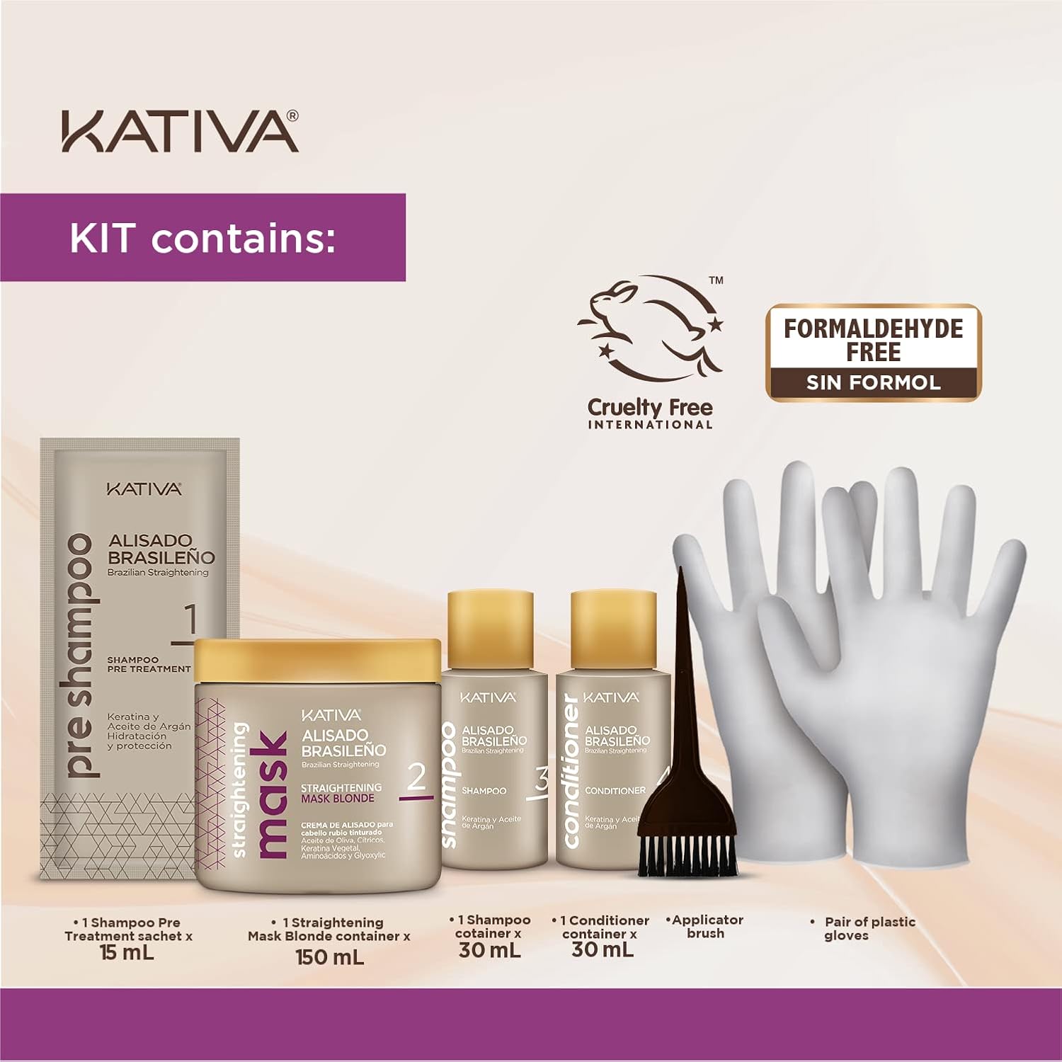 KATIVA Brazilian Straightening Blonde Kit, 12 Weeks of Home Use Professional Straightening, with Olive Oil, Citrus Fruits and Keratin, for Straighter, Softer and Shinier Light-Coloured Hair - Image 6