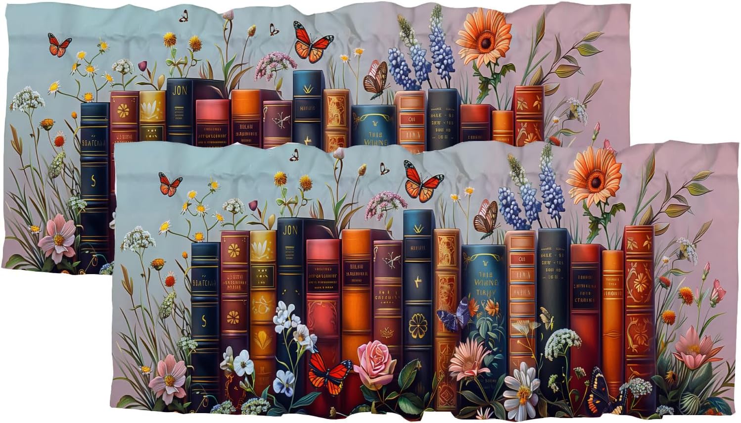 Floral Butterfly Window Curtain Valance Fairytale Books Colorful Butterfly Kitchen Curtains Room Darkening Curtains Rod Pocket 2 Pack 52x 18 inch