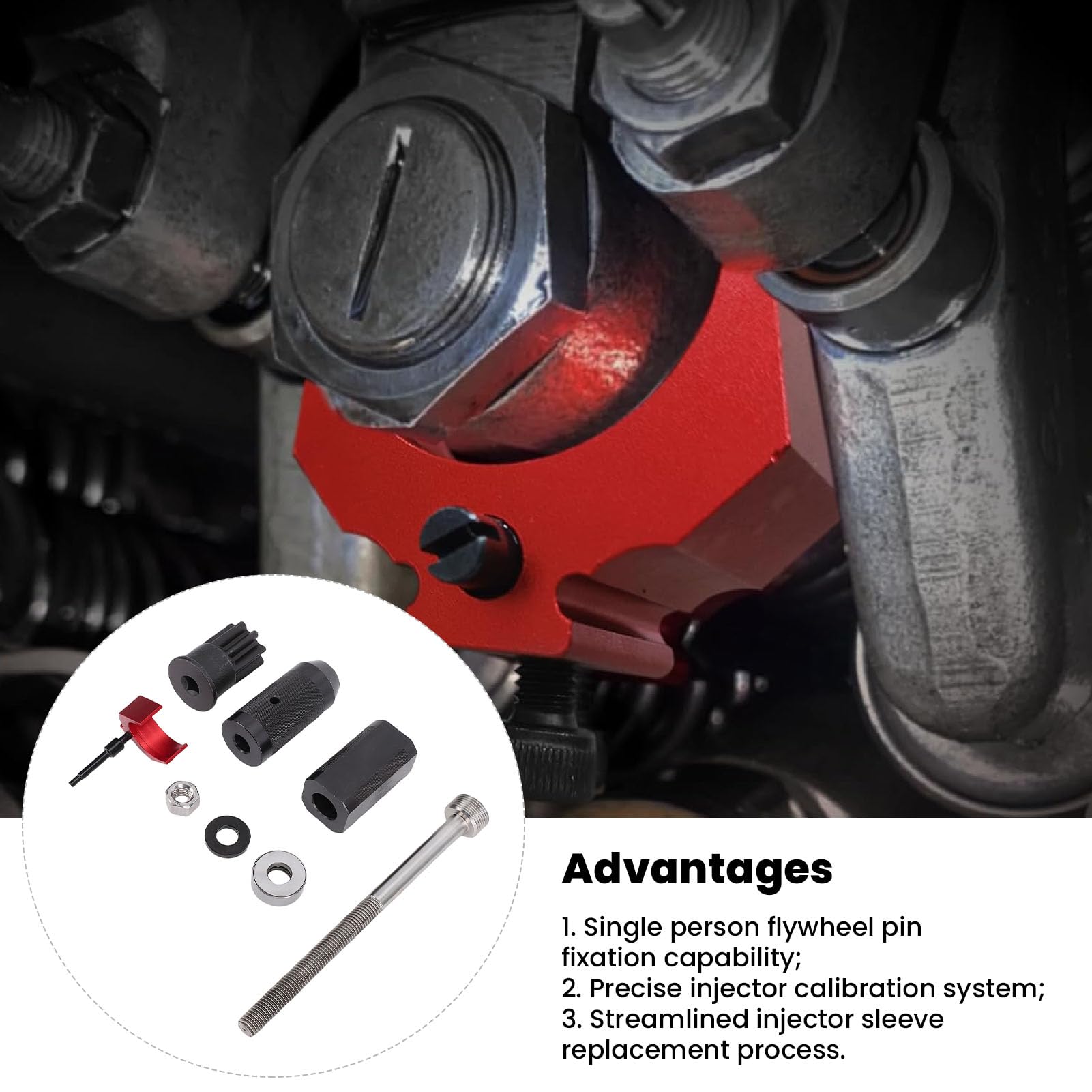 VGEBY Juego de Instalador de Removedor de Manga de Inyector, Kit de Herramientas de de Inyector Billet de Acero y Aluminio de 8 Piezas, Puente Extractor y Casquillo de Barra de Motor para Mecánica CAT