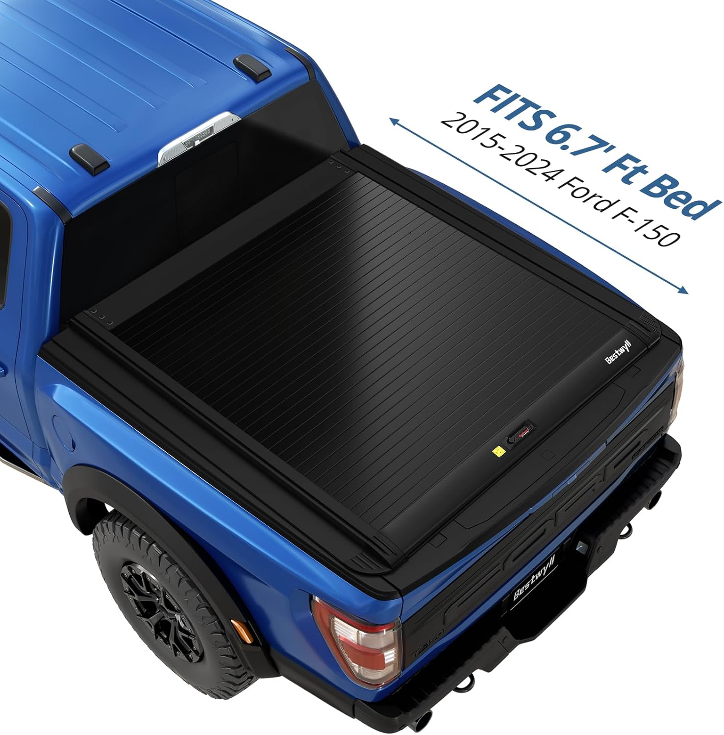 Bestwyll Automatic Retract Hard Tonneau Cover Fits 2015-2025 Ford F-150 6.7 Bed (incl. Raptor/Lightning) Truck Bed Matte Black Low Profile Waterproof Off Road Rack Ready Retractable Aluminum