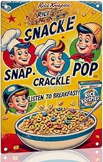 Vintage Snap Crackle Pop Metal Sign, Retro Kitchen Decor, Yellow, Classic Cereal Advertisement