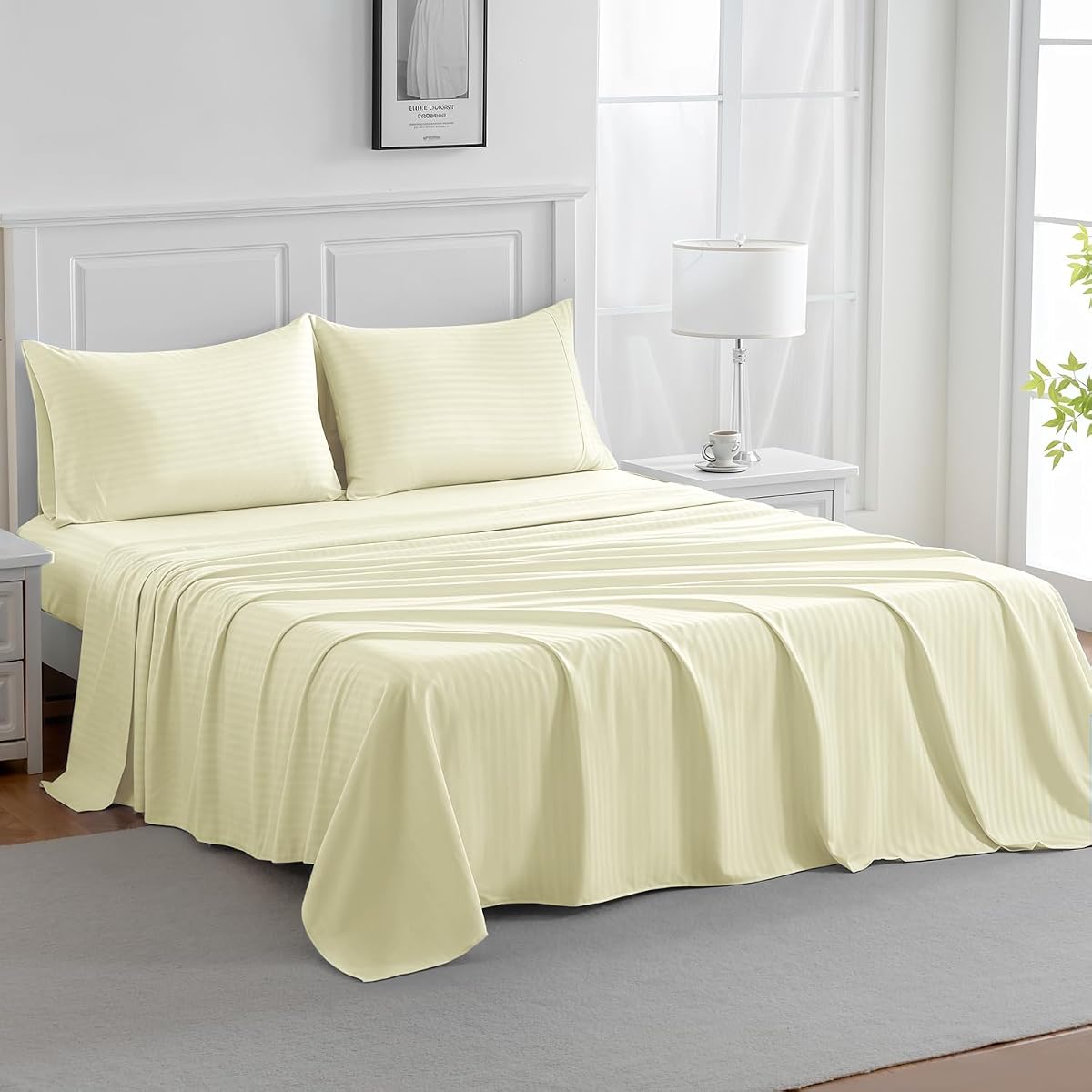 Queen Sheet Set, 4 Piece Bed Sheets for Queen Size Bed Set, 16 Inch Queen Sheets Deep Pocket, Hotel Luxury Soft and Breathable Microfiber Cooling, Wrinkle Free Shrinkage & Fade Resistant, Beige