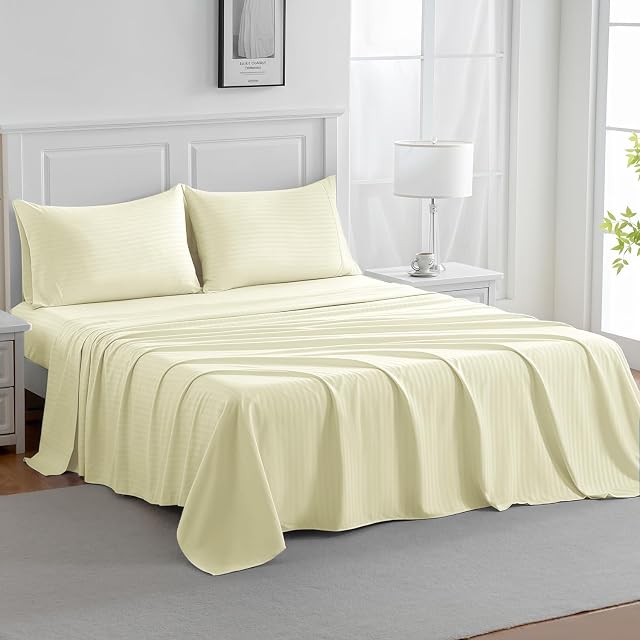 Ensemble complet de feuilles, 4 Feuilles de lit en pièces pour ensemble de lit à taille pleine, 16 Inch Feuilles complètes Deep Pocket, Hotel Luxe Soft et Respirant Microfibre Refroidissement, ride libre & Résistant au fade, Beige
