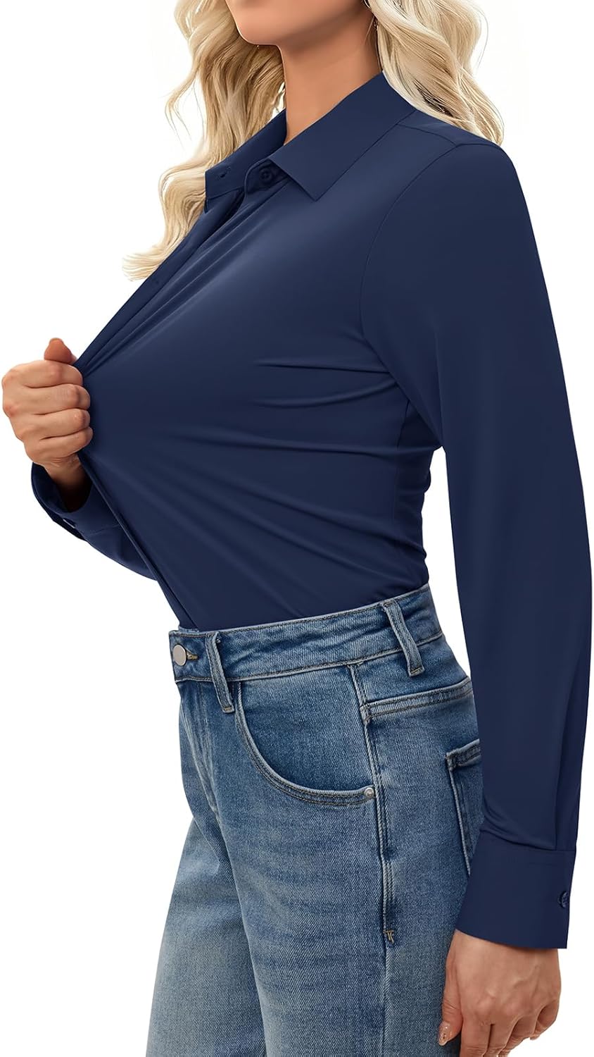 Button Down Shirts for Women Slim Fit Long Sleeve Stretch Dress Shirts Work Shirt W... - Image 2