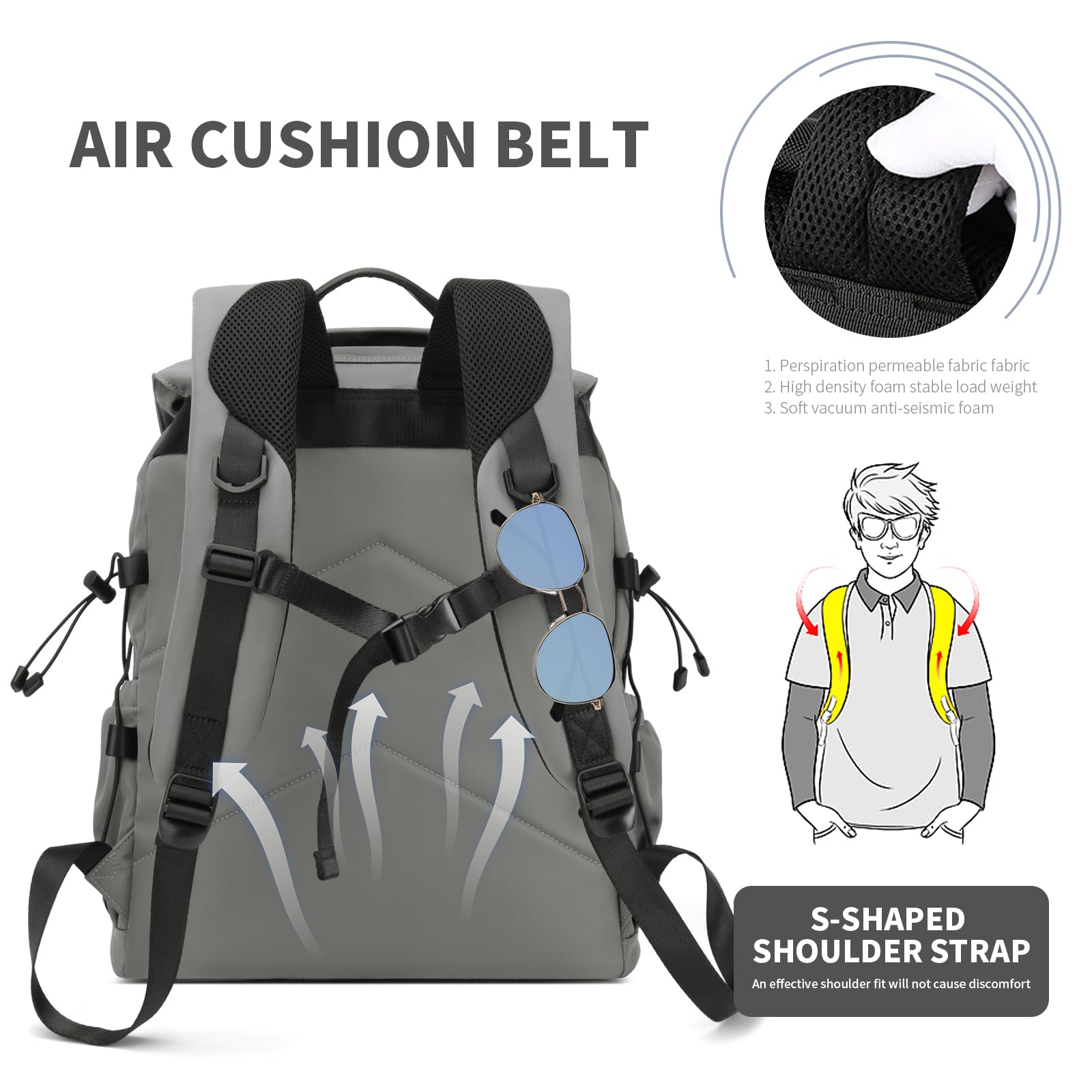 BJIAX Zaino Uomo Zaino per PC Portatile, 15,6 Pollici Zaino Porta PC Zaino da lavoro, 30 litri Impermeabile Zaino per Laptop, Notebook, Viaggio Ufficio università, Regalo Uomo & Donna Grigio