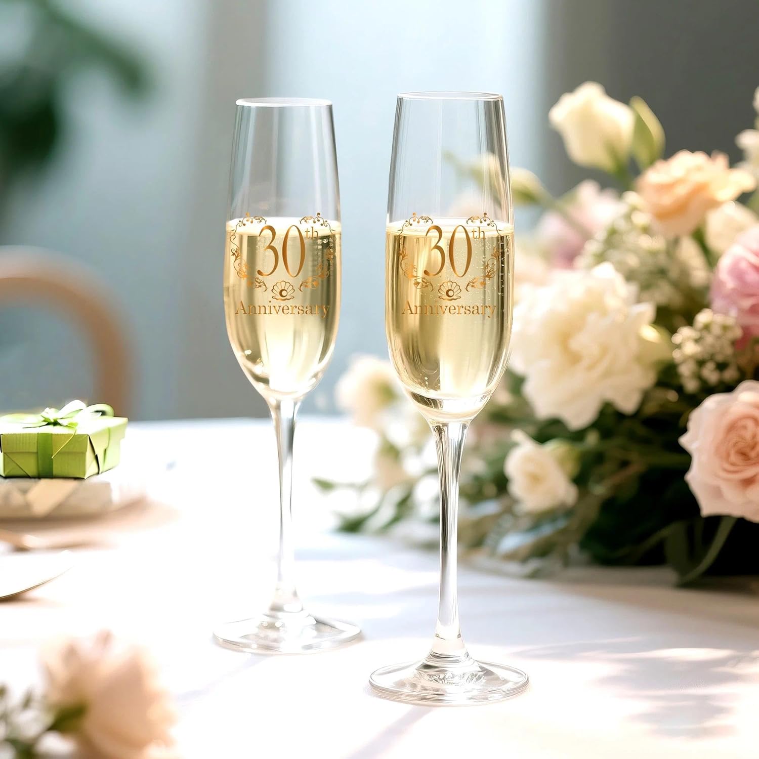 Hexagram 30th Wedding Anniversary Champagne Flutes Gifts, 30th Anniversary Couples Gifts, Anniversary's Wedding Gift for Husband Wife, 30 Year Anniversary's Decorations Champagne Glasses Set of 2 - Image 7