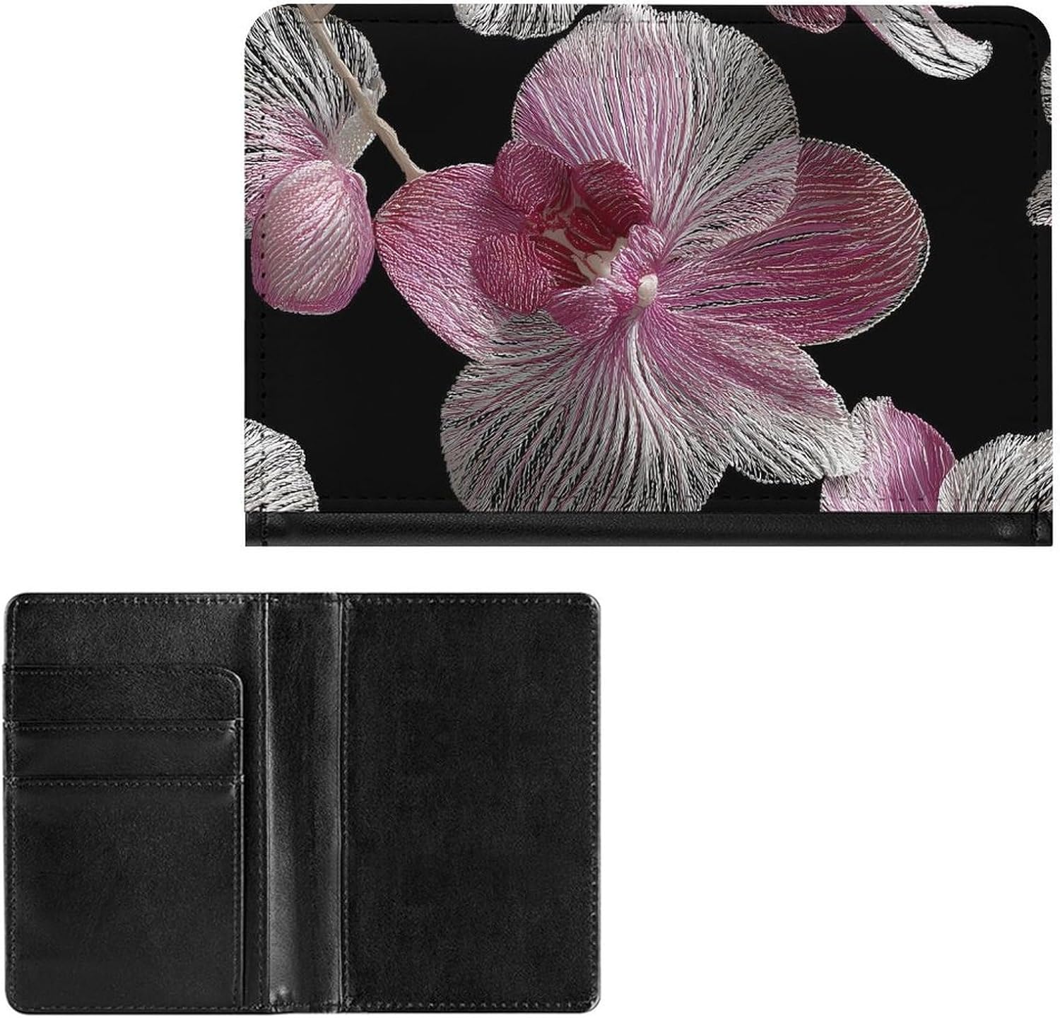 Orchid Flowers Textured Fashion Passport Card Holder Cover Case Travel Essentials Wallet Unisex