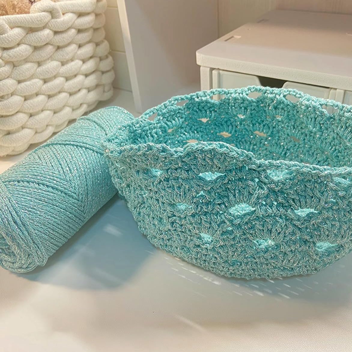 2/4/6 Pezzi 150 g Filato di Cotone colorato di Medio Spessore, Filato di Cotone per lavori a Maglia a Mano, per Borse all'Uncinetto Fai da Te, Cappelli, sottobicchieri e Artigianato