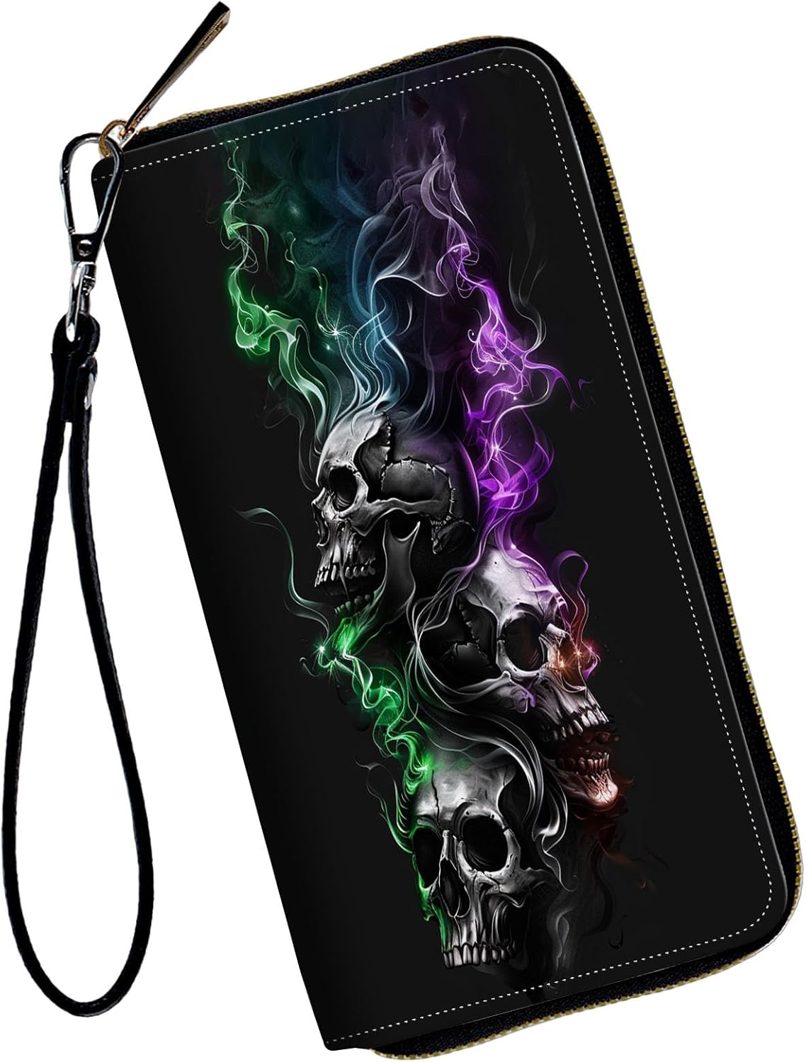 Women Wallets,Large Capacity Clutch Purse for Women Ladie Men Wallet Clearance Credit Card Holder PU Leather Handbag Clutch Purse-Smoke Skull