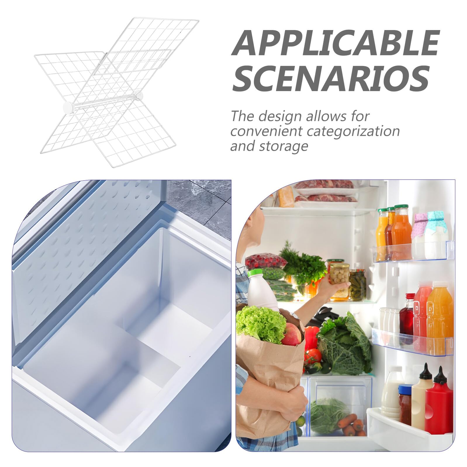 Cesta Organizadora de Congelador Rejilla Ajustable de Hierro Blanco | Diseño Creativo, para Alimentos y Bebidas, Uso en Nevera y Congelador, Mejora el Aprovechamiento del Espacio