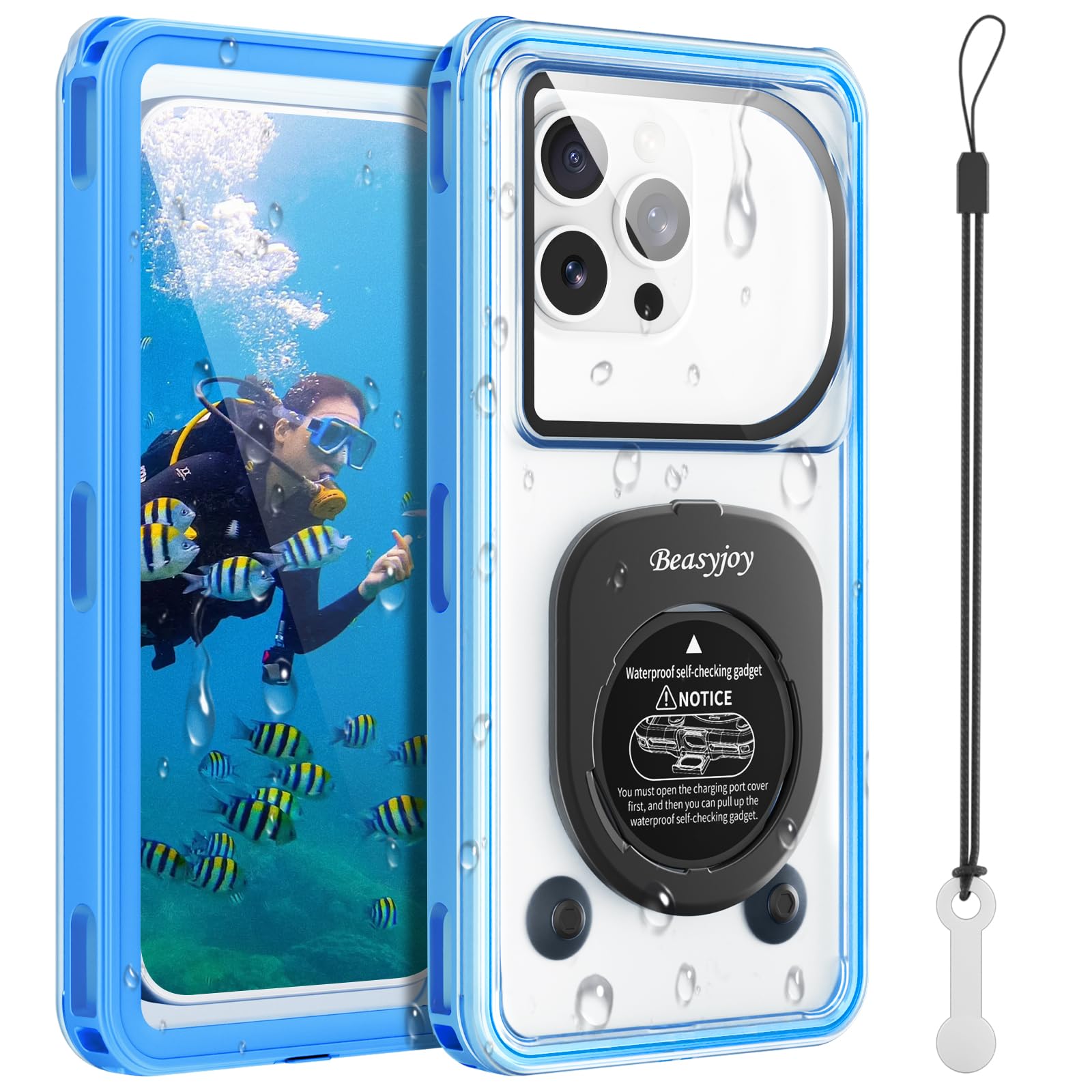 Beasyjoy Waterproof Phone Case, Underwater Phone Case for Snorkeling, Universal IPX8 Diving Pouch with Lanyard for iPhone Samsung Google Moto