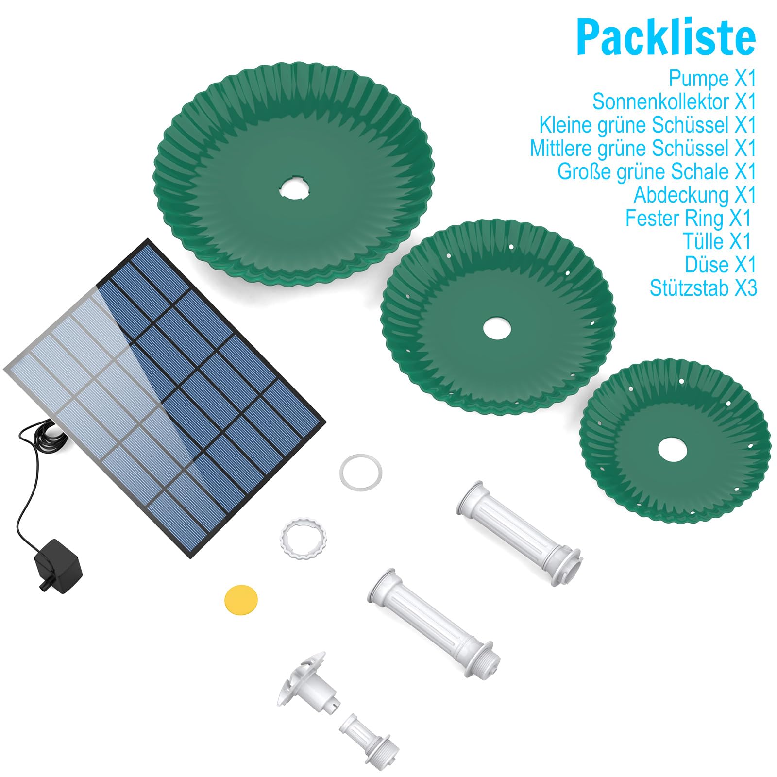 AISITIN - Fuente Solar para baño de pájaros, 3,5 W, 3 Niveles, Desmontable Fuente Solar para baño de pájaros, jardín Fuente, decoración de jardín, comedero, pájaros