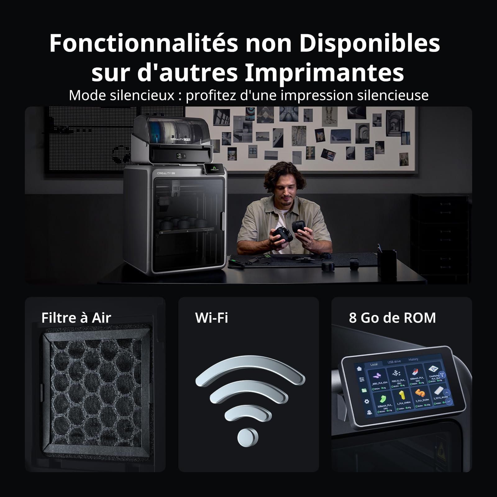 Creality K2 Combo (A) Imprimante 3D, Multicolore avec CFS, Vitesse d'impression Maximale de 600 mm/s, Nivellement Automatique Intelligent et Caméra IA, Volume d'impression de 260×260×260 mm