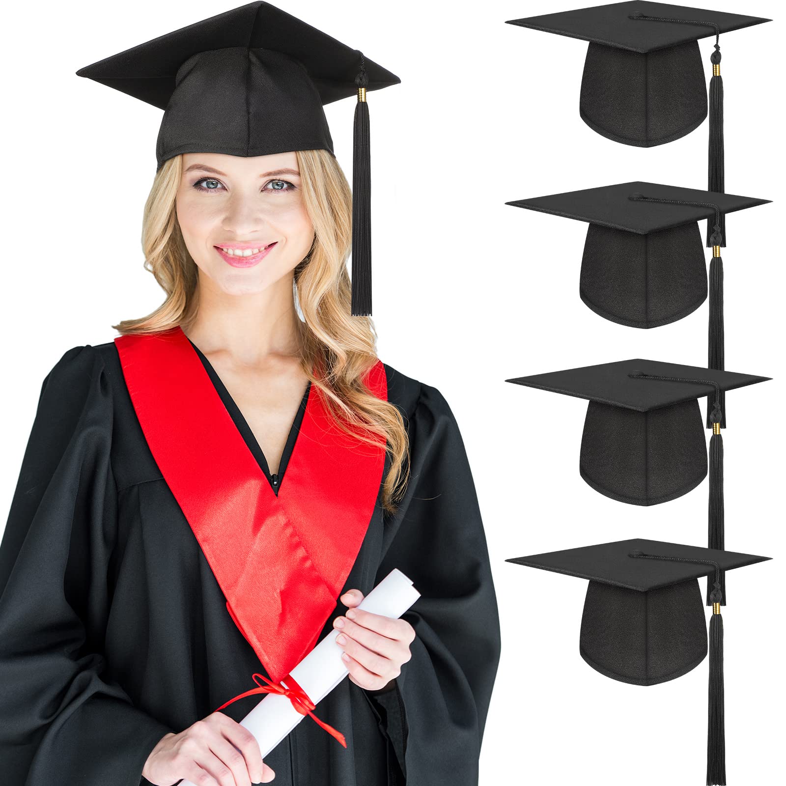 Geyoga 4 Pieces Unisex Matte Graduation Cap with Removable Tassel for ...
