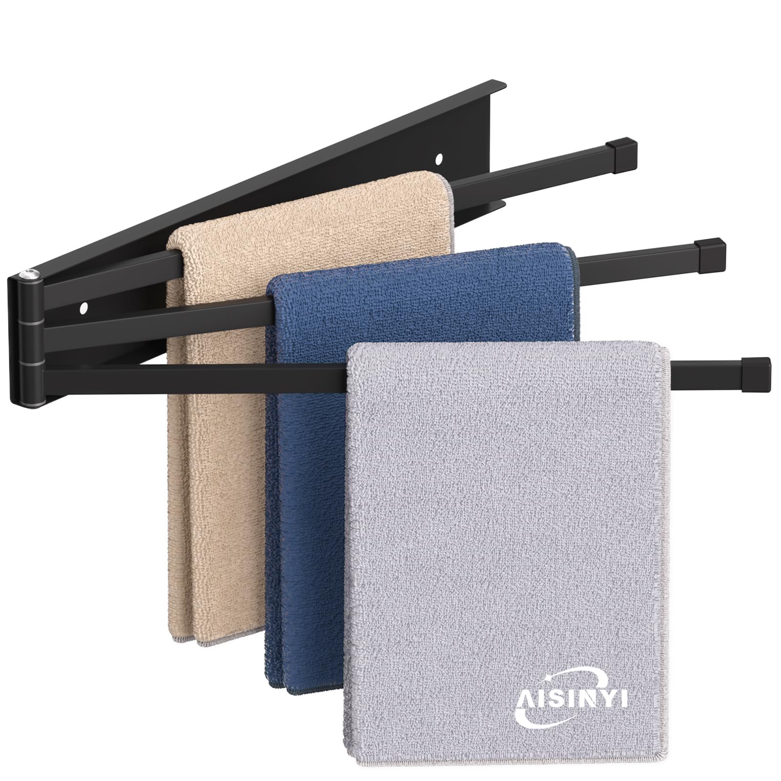 AISINYI Swivel Towel Rack, 16 inch Extra Long Thickened Stainless Steel 3-Arm Towel Bar, Space Saving Wall Mounted Towel Holder, Rustproof Swing Out