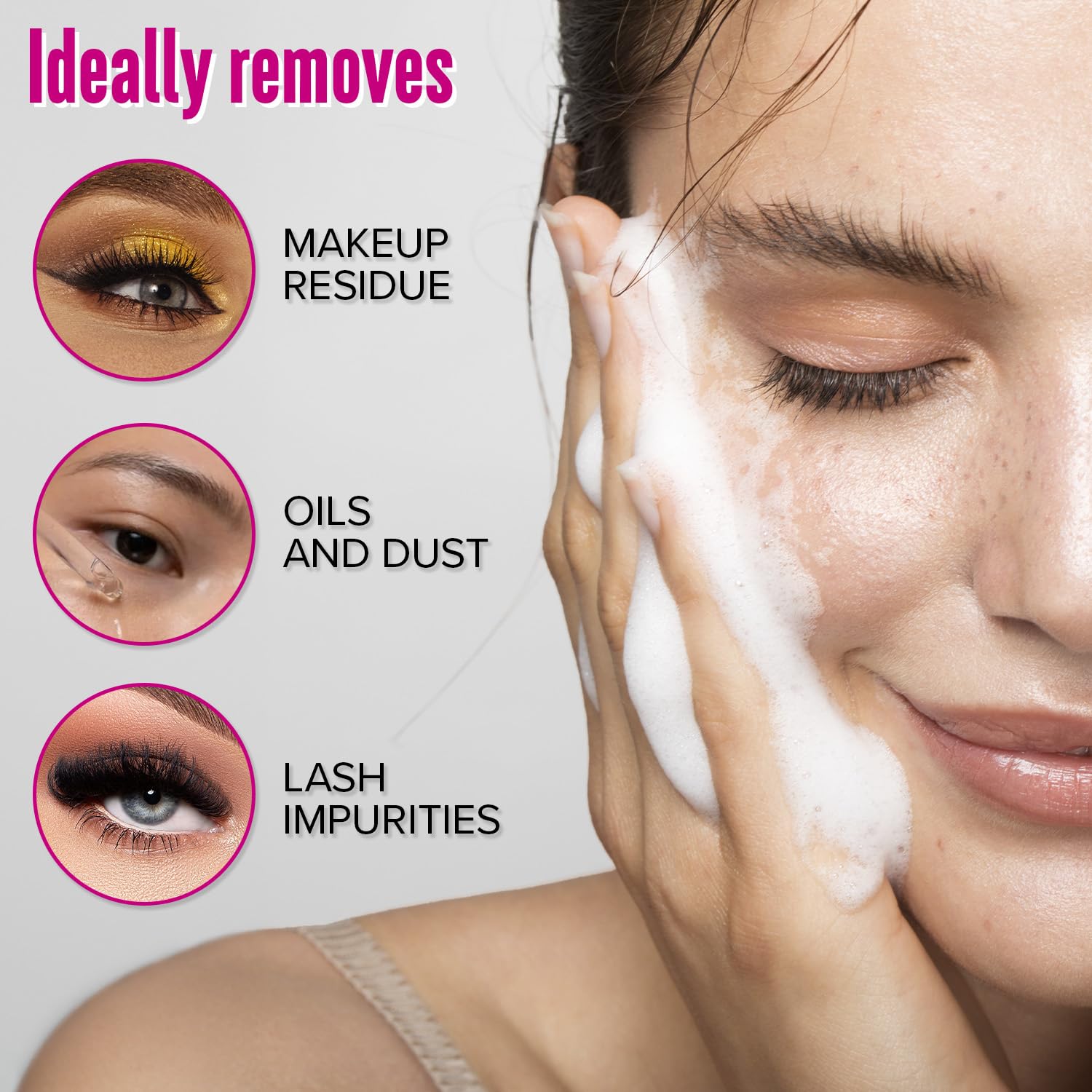 STACY LASH Kit di shampoo per ciglia da 50 ml, detergente schiumogeno con bobine di ciglia e flacone per risciacquo, tampone detergente e pennello per extension di ciglia, ciuffetti e ciglia naturali