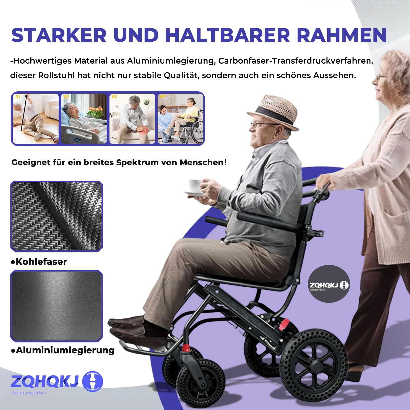 Silla de ruedas de transporte de silla de ruedas ligera plegable para personas mayores, marco de aluminio, carga de hasta 150 kg, con freno, silla de viaje ultra pesada para vivir y al aire