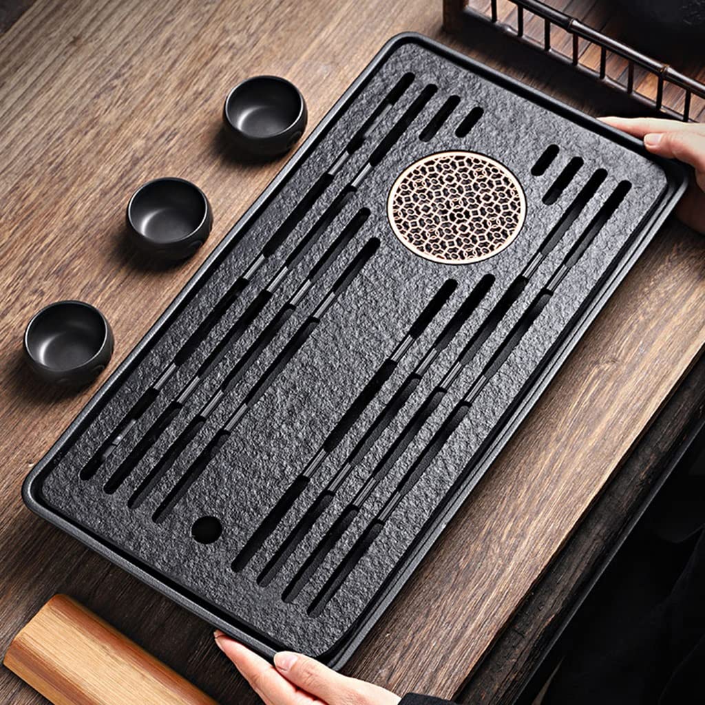 Bandeja de Piedra Negra para Servir té y café (47 x 26 x 5 cm)