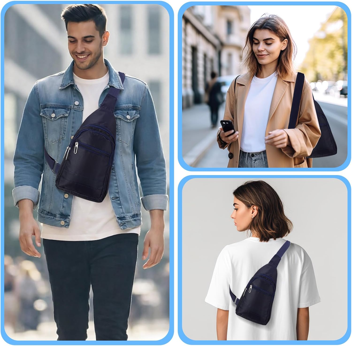 10 Pack Sling Bags for Men Anti-theft Crossbody Backpack Bags for Women Small Travel Hiking Cross Body Shoulder Sling(Blue)