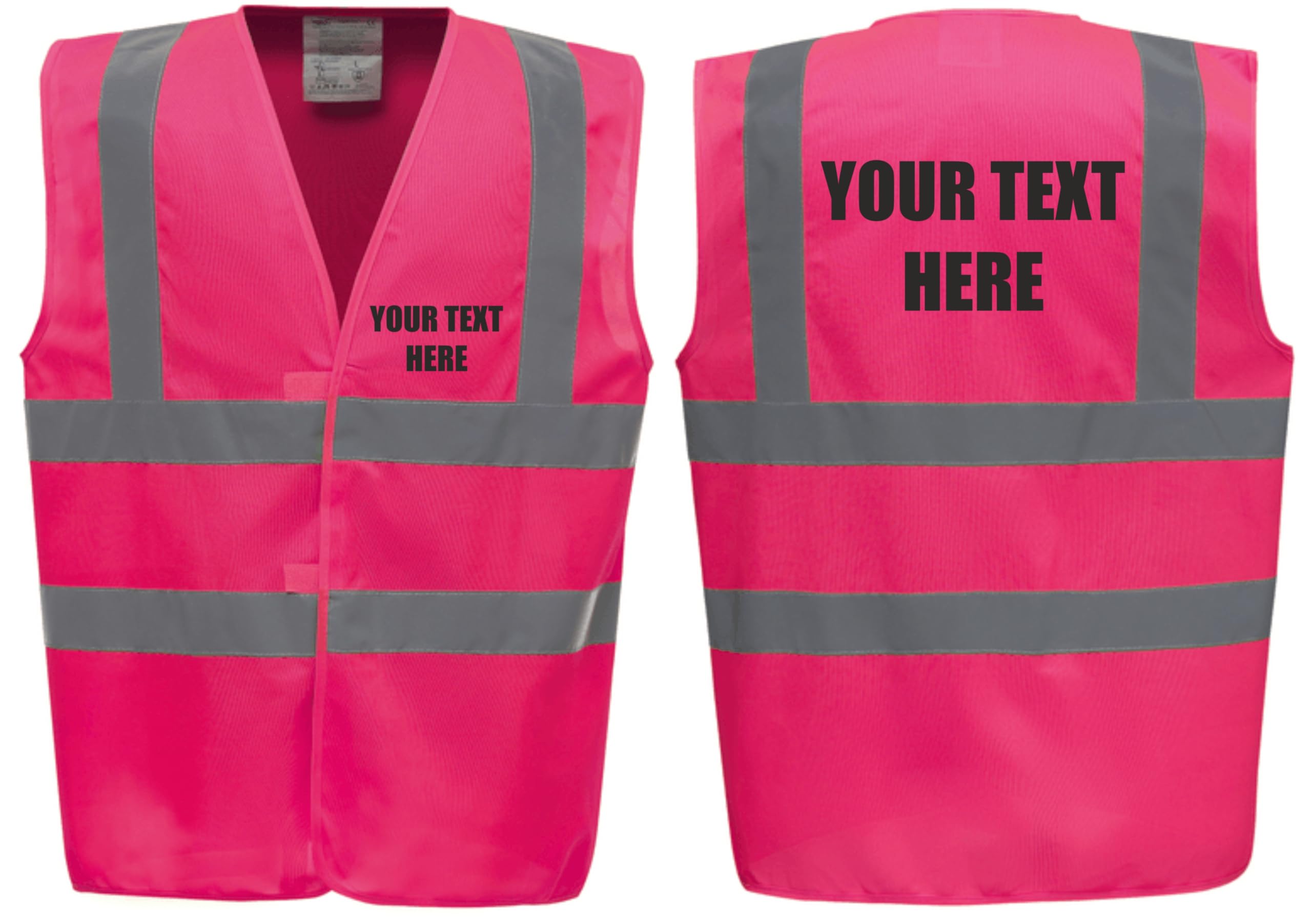 Personalised Custom Printed Pink Hi Vis Hi Viz Safety Vests Waistcoats, Ideal For Events, Schools,Large