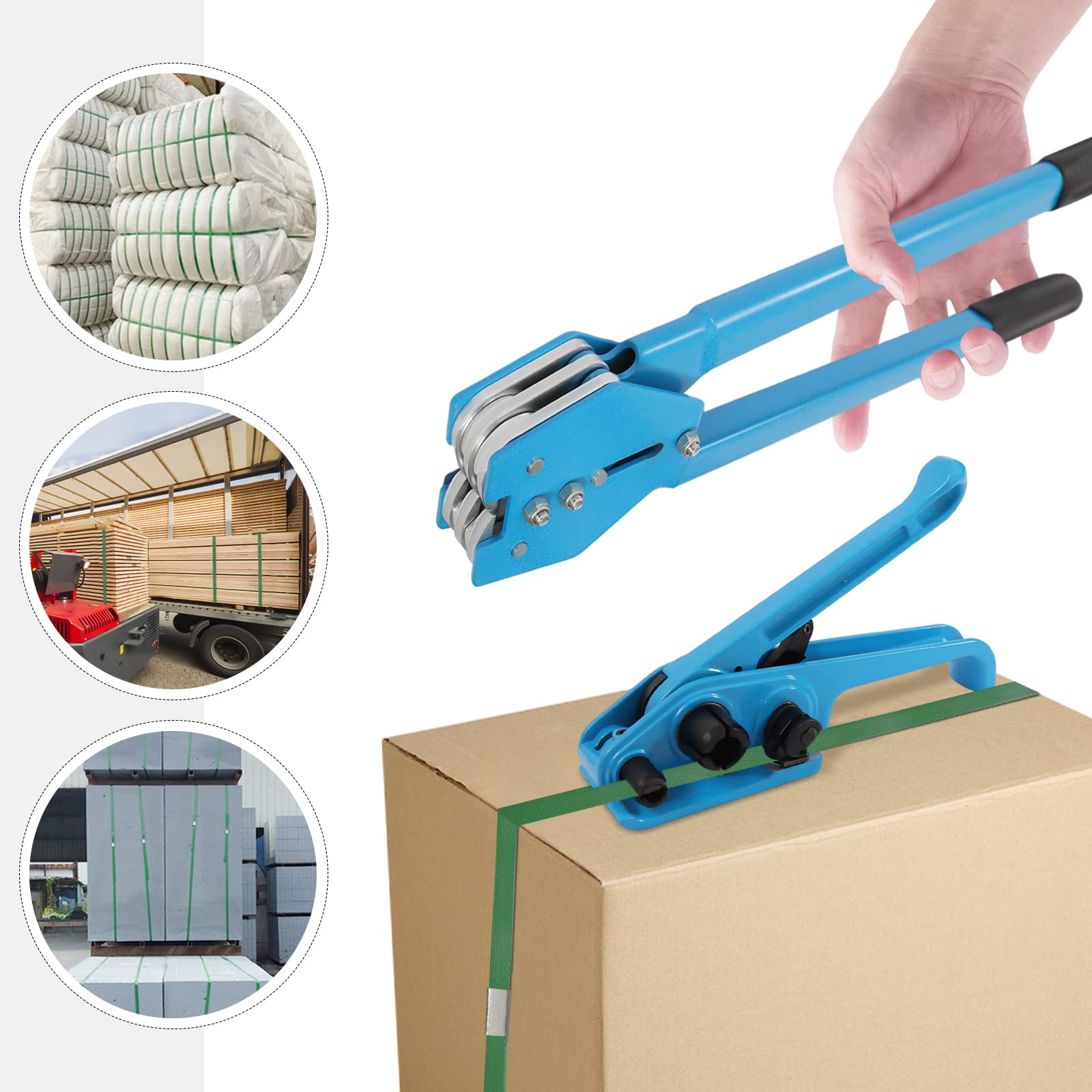 Set di reggette manuale 1000 N, per imballaggi in plastica PP, per pacchetti di stoccaggio, garage e fusibile di carico, blu