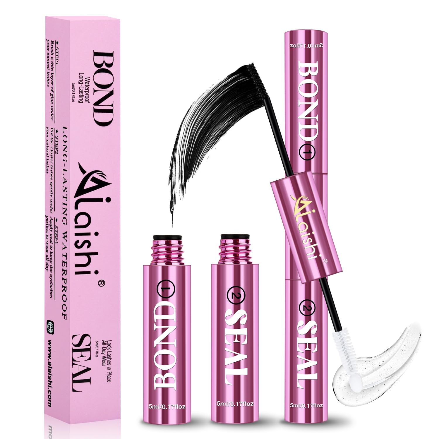 AILAISHI Wimperncluster-Kleber, Eyelash Bond & Seal, 150h langanhaltend wasserdicht, nicht reizend – Für DIY Einzelfasern zu Hause (Schwarz - 5ml+5ml)