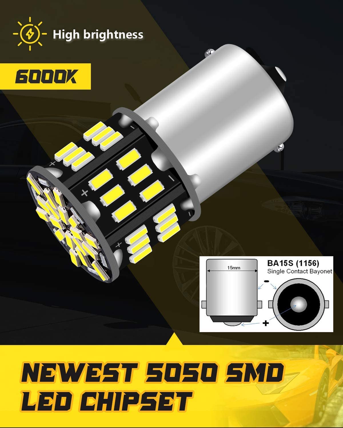 Defvnsy 1156 BA15S P21W LED lampadine, Super Luminosa Bianco 6500K 12V Contatto Singolo Lampadina 54-SMD per RV Auto Interna, Luce di Retromarcia, DRL Luci, Barca, Luci Posteriori (10 Pezzi)