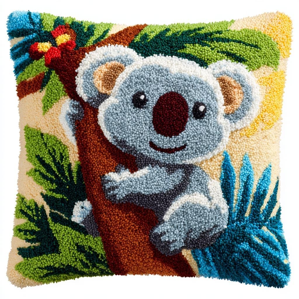 Taxpy DIY Latch Hook Pillow Kits, Koala Pillow Cover with Preprinted Throw Pillowcase Crochet Yarns Embroidery Latch Hooking Cushion 17x17inch
