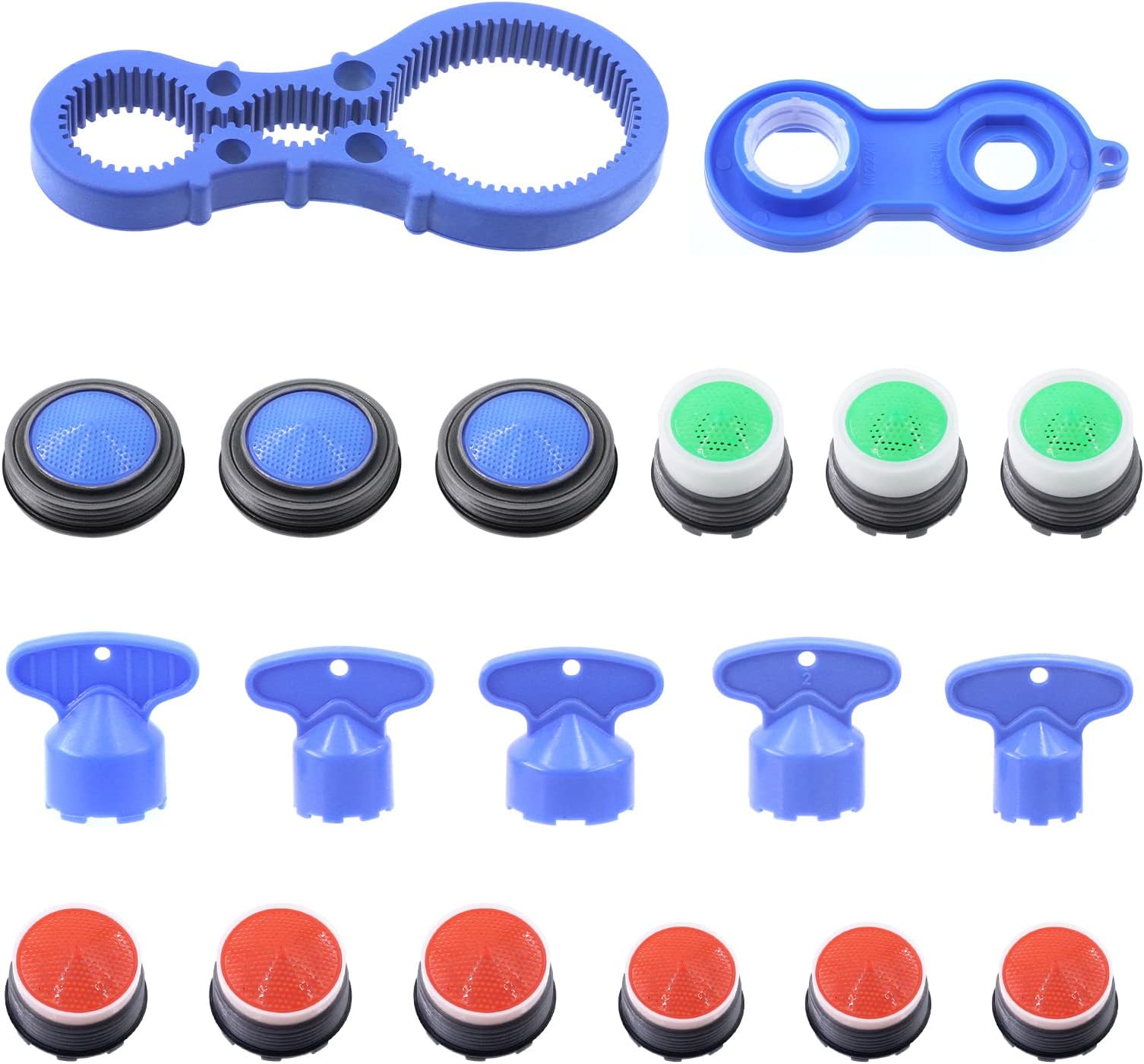 19 Pcs Faucet Aerator Replacement Kit, Including 12Pcs 4 Sizes Restrictor Aerator, 5Pcs Faucet Aerator Key with 1Pcs Removal Wrench Tool and 1PCS Can Opener
