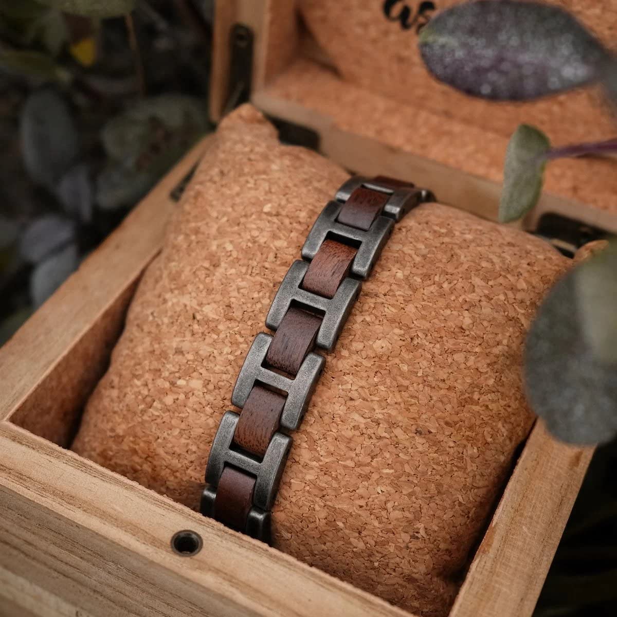 HOLZKERN Herren-Armband Edelstahl mit Holz Acoustic Walnuss/Antik-Silberfarben